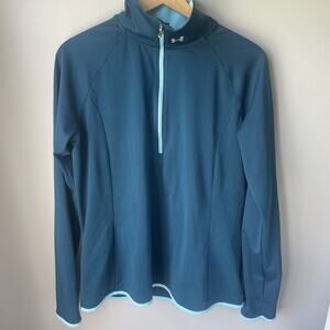 Under Armour Sweatshirt Womens Size L Blue‎ Running Half Zip Dri-Fit Heatgear